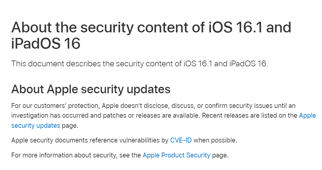 苹果iOS 16.1/ iPadOS 16.1 正式版修补了 0 day 漏洞