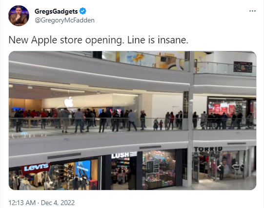 苹果在美国梦商场新零售店正式开业，购物者可获专属手提袋