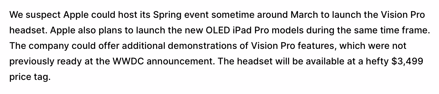 消息称苹果 Vision Pro 可能将在明年 3 月和新款 OLED iPad Pro 一同亮相